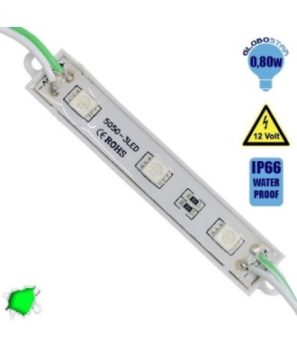 20 Τεμάχια x LED Module 3 SMD 5050 0.8W 12V 50lm IP65 Αδιάβροχο Πράσινο GloboStar 65003